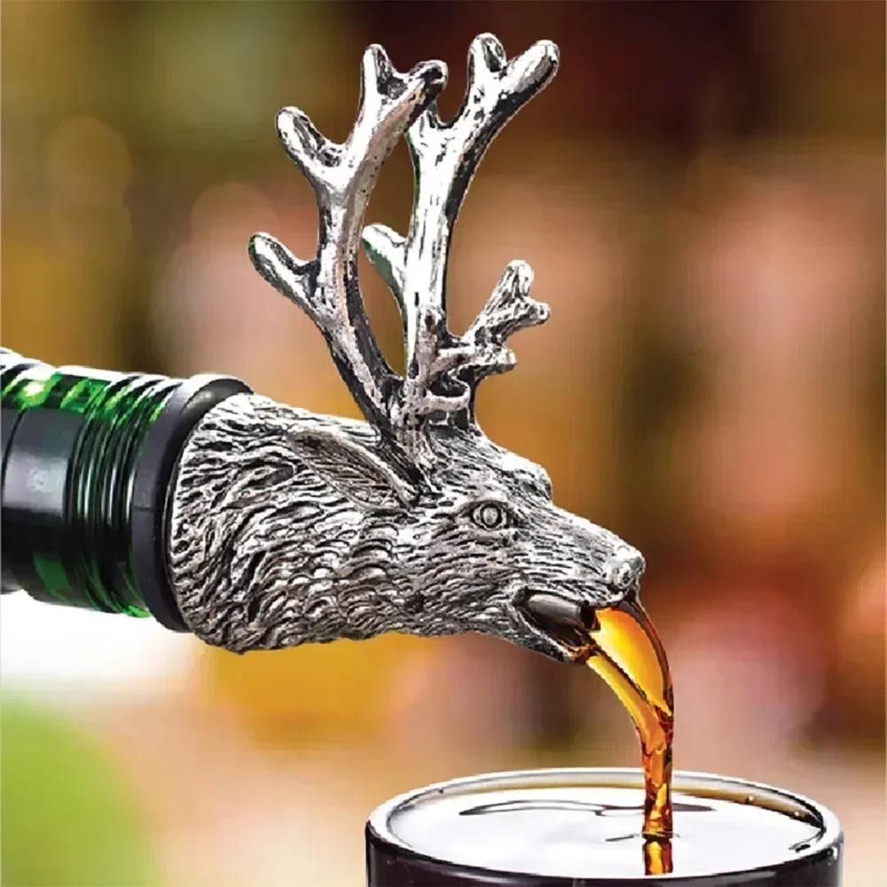 2024 Novo Distribuidor Para Vinho Jagermeister Zinco Liga De Elk Lion Head Mouth Wine Pourer Wines Extrator De Vinhos Descarregador De Prata Acessórios De Barra em Oferta na Shopee