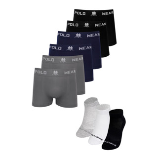 Kit 6 Cuecas Boxer e 3 Pares Meias Cano Curto Polo Wear Sortido