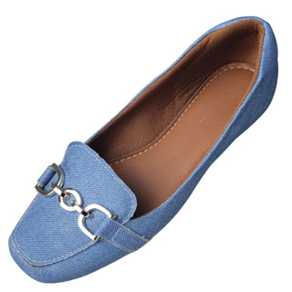 Sapatilha feminina mocassim jeans com fivela