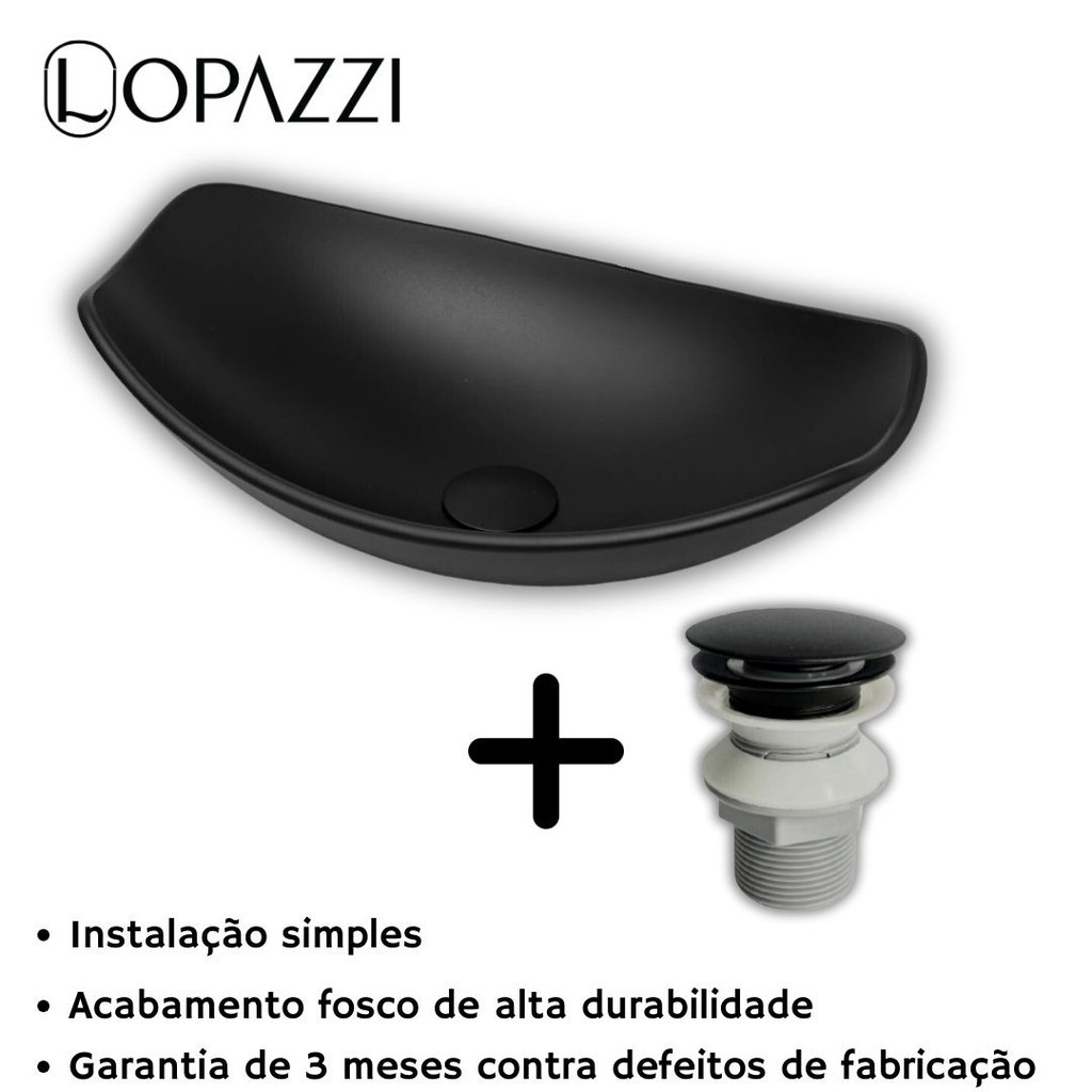 KIT LOPAZZI CUBA DE VIDRO CHANFRADA GRANDE + VALVULA CLICK UP PARA BANHEIROS E LAVABOS - CORES DE ACABAMENTO FOSCO MATTE em Oferta na Shopee