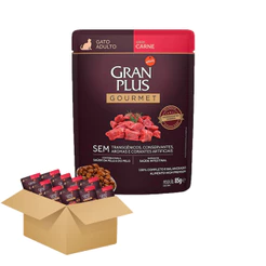 KIT 10 Ração Úmida Gran Plus Gourmet Gatos Adultos Carne Sachê 85g