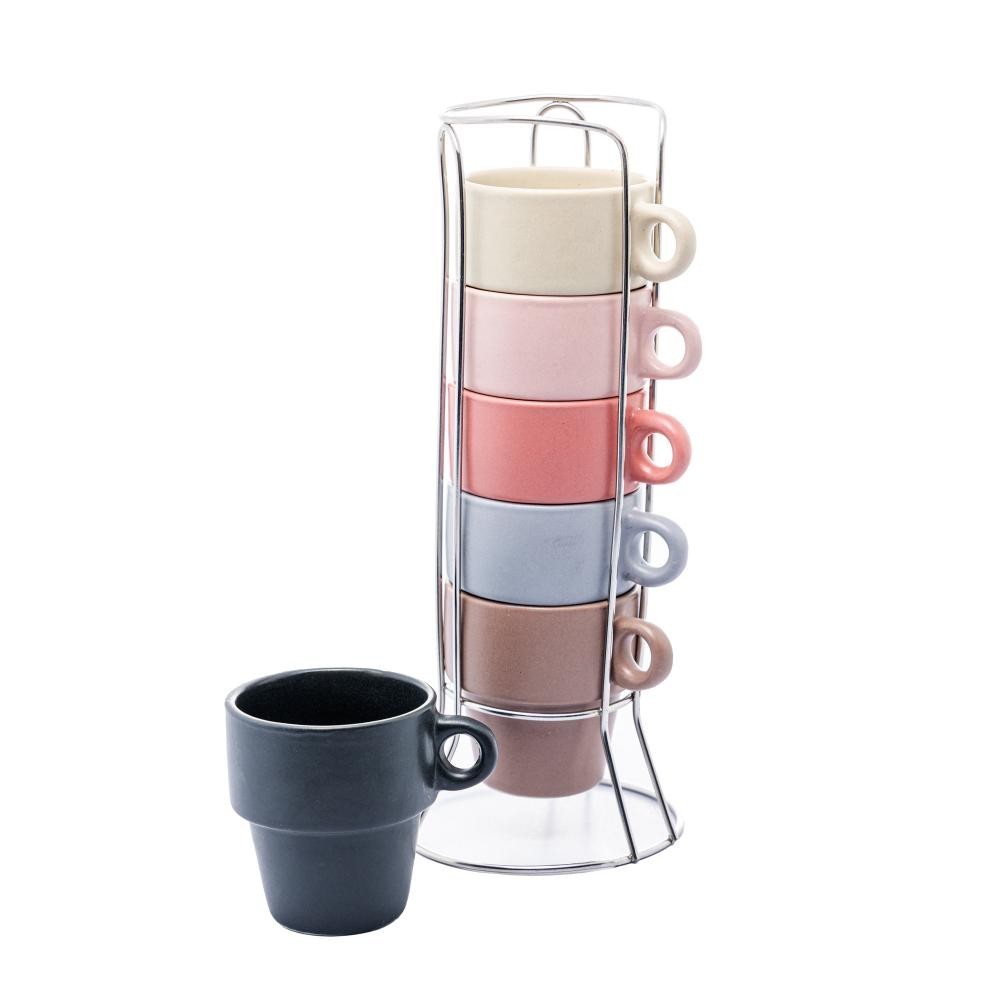 Conjunto com 6 Xícaras de Café Empilháveis com Suporte Coloridas – Wolff em Oferta na Shopee