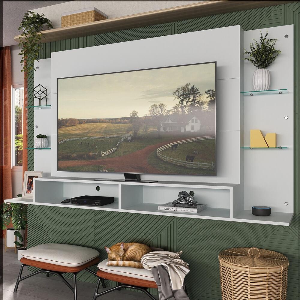 Painel TV 60" c/ prateleiras de vidro Nairóbi Multimóveis Branco em Oferta na Shopee