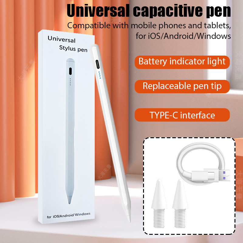 Tela Sensível Ao Toque Da Moeda Stylus Para Android Xiaomi Lápis Apple Caneta Capacitiva De Luz LED Substituível Cabeça Adequada iPhone iPad Nib De Presente Livre