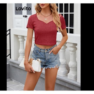 Lovito Camiseta Casual De Gola Quadrada Lisa Para Mulheres LNL47155
