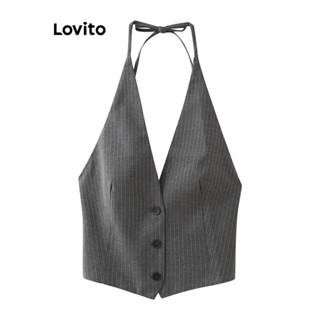 Lovito Regata Casual Com Botão Liso Para Mulheres LNL47189