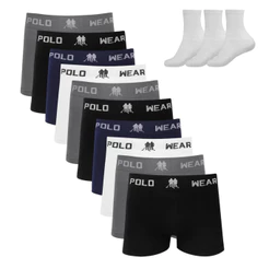 Kit 10 Cueca Boxer Polo Wear Microfibra Sortido + 3 Meias M10