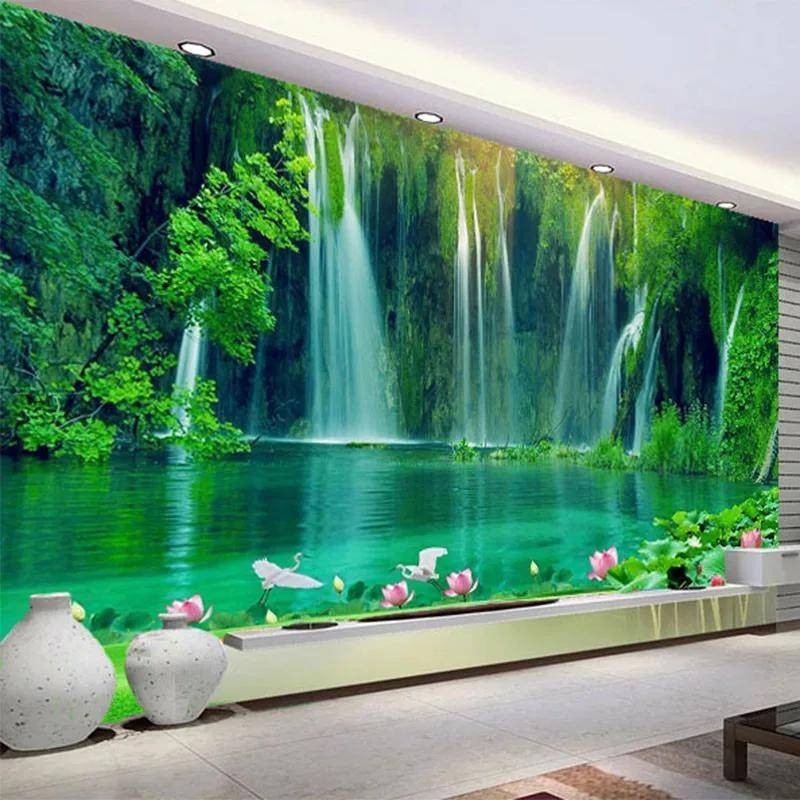 Papel De Parede Cachoeira Moderna Natureza Murais Para Sala De Estar TV Sofá Fundo Papéis Decoração De Casa