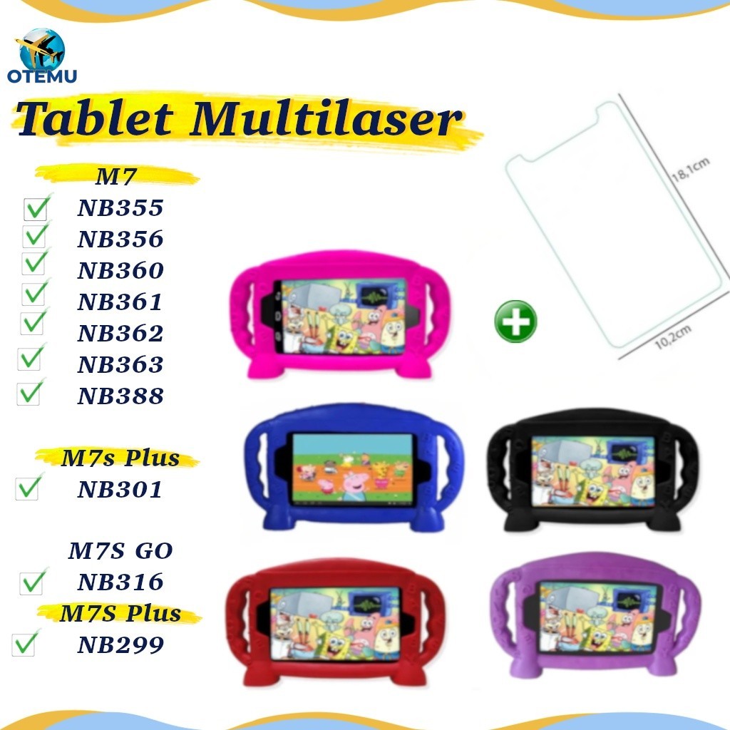 Capa Silicone Infantil Compatível com  Tablet Multilaser M7s Plus M7 Plus M7 3g 4g + Pelicula do vidro 9H