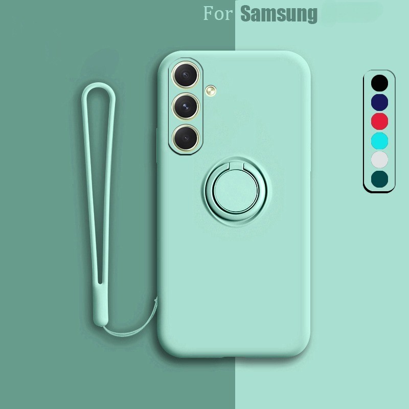 Para Samsung Galaxy A06 A15 A25 A35 A55 4G 5G Caixa De Silicone Líquido Porta-Anel Magnético De Cordão Funda Capa