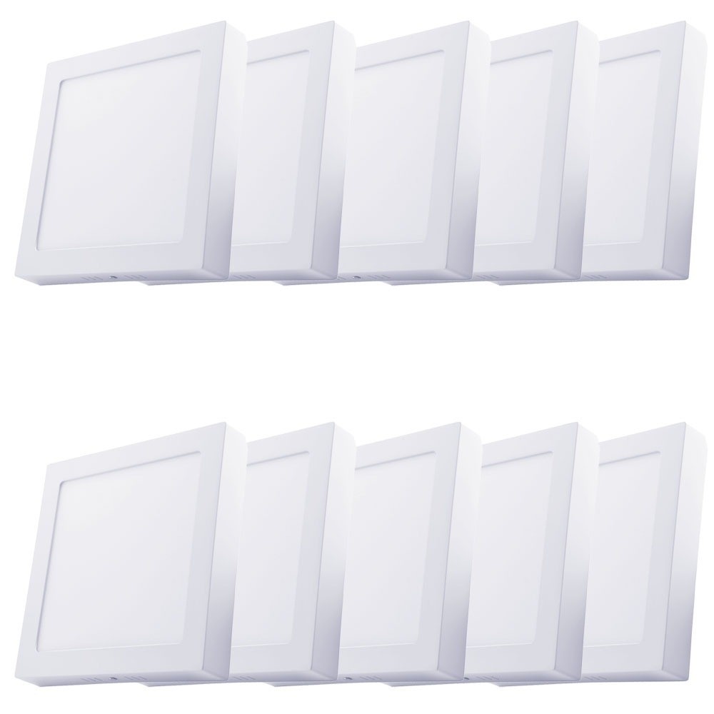 kit 10 Painel plafon led 18w sobrepor quadrado 20x20 cm Bivolt Branco Frio