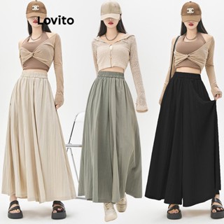 Lovito Calças Casuais De Cintura Elástica Lisa Para Mulheres LNE48268