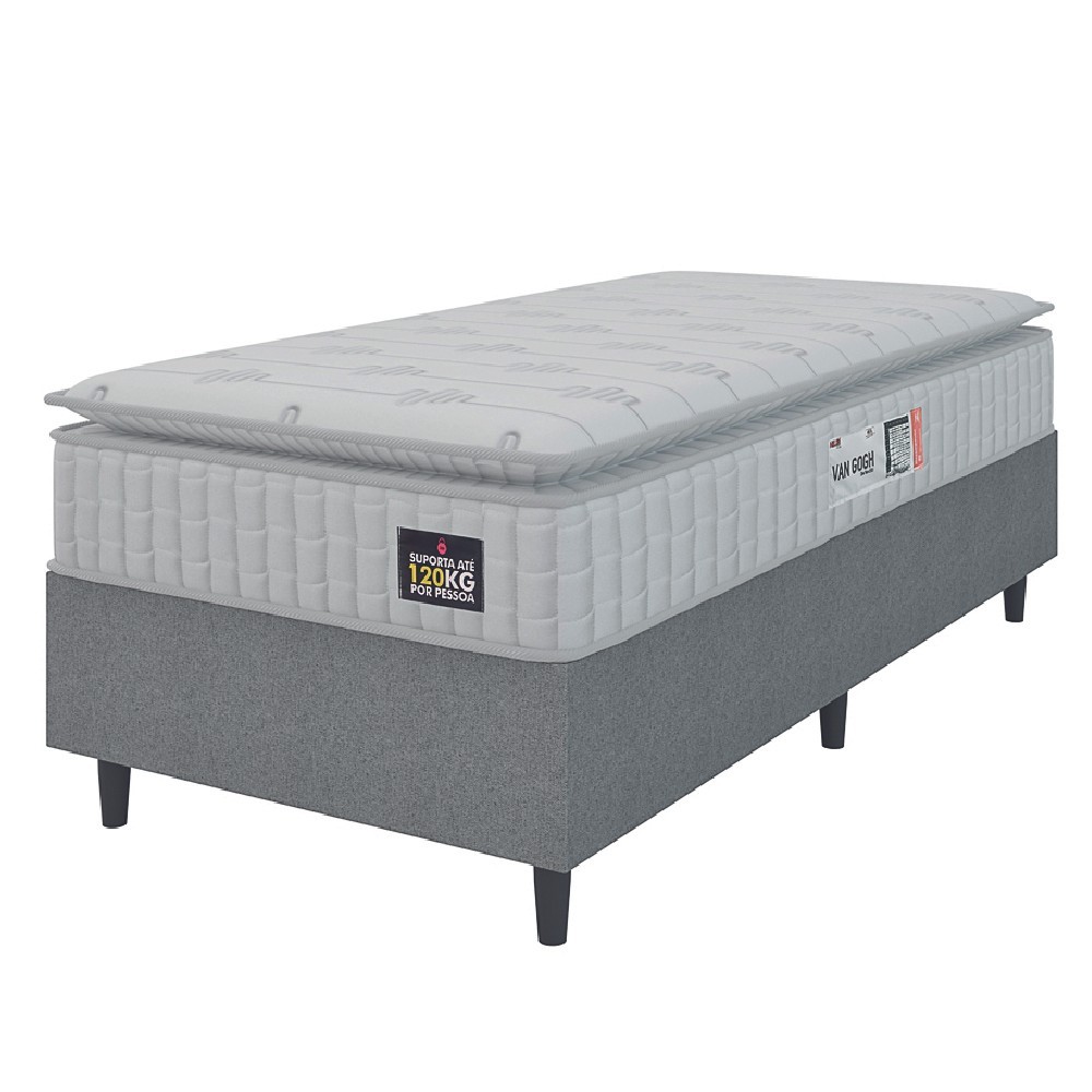 Cama Box Colchão Solteiro Espuma D33 Vangogh Pillow Top 88x188x67cm Branco / Cinza Hellen - Suporta até 120kg por Pessoa em Oferta na Shopee