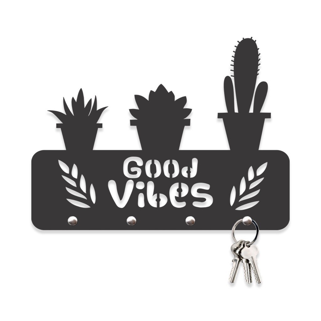 Porta Chaves Cactos em Mdf Vazado de 3mm Preto Fosco