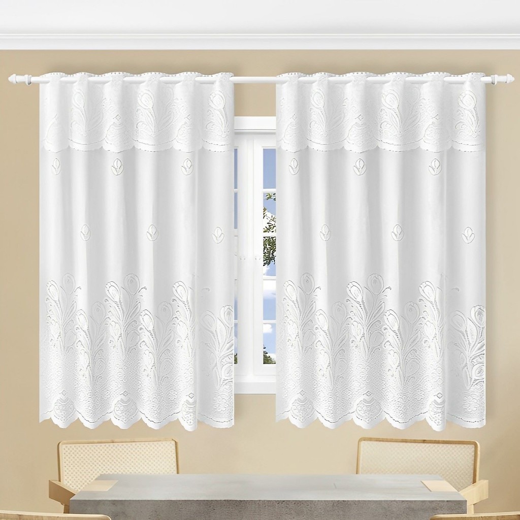 Cortina de Renda Tulipas Branco com Bandô 2,00x1,30m Jacquard Beija Flor em Oferta na Shopee