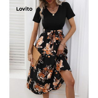 Lovito Vestido Boho Com Costura Em Tecido Floral Para Mulheres LSE01064