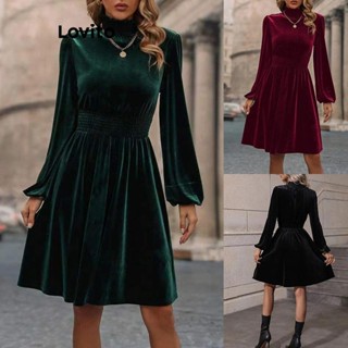 Lovito Vestido feminino elegante de veludo liso LNL51241