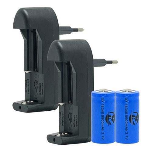 Carregador Duplo + 2 Baterias Recarregável De Alta Qualidade 16340 3,7v Cr123a
