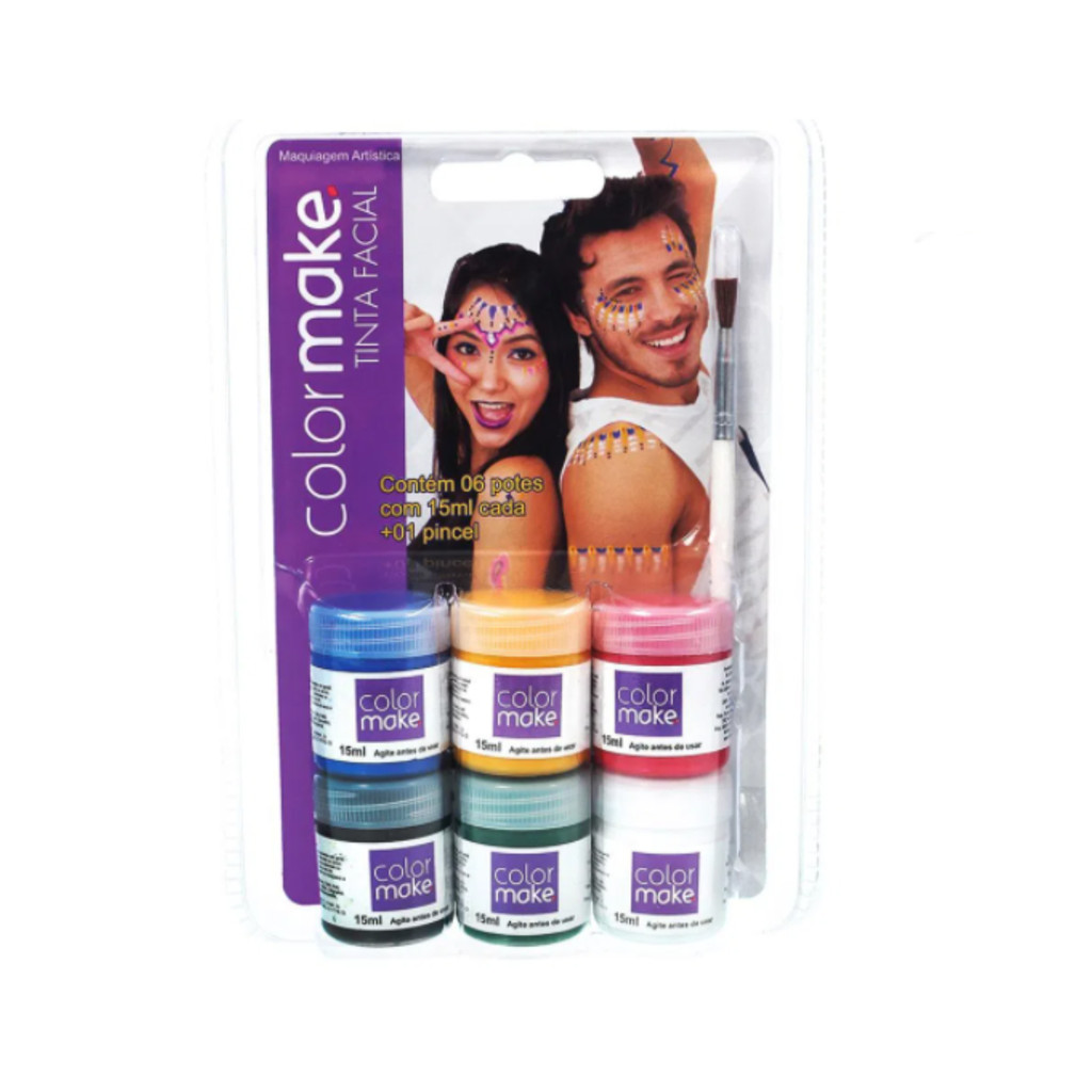 Tinta Facial Líquida 6 Cores 15ml + Pincel Color Make - Kit Completo para Maquiagem Artística em Oferta na Shopee