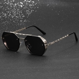 Óculos de sol modernos com corrente de Metal poligonal moda masculina feminina óculos de s...
