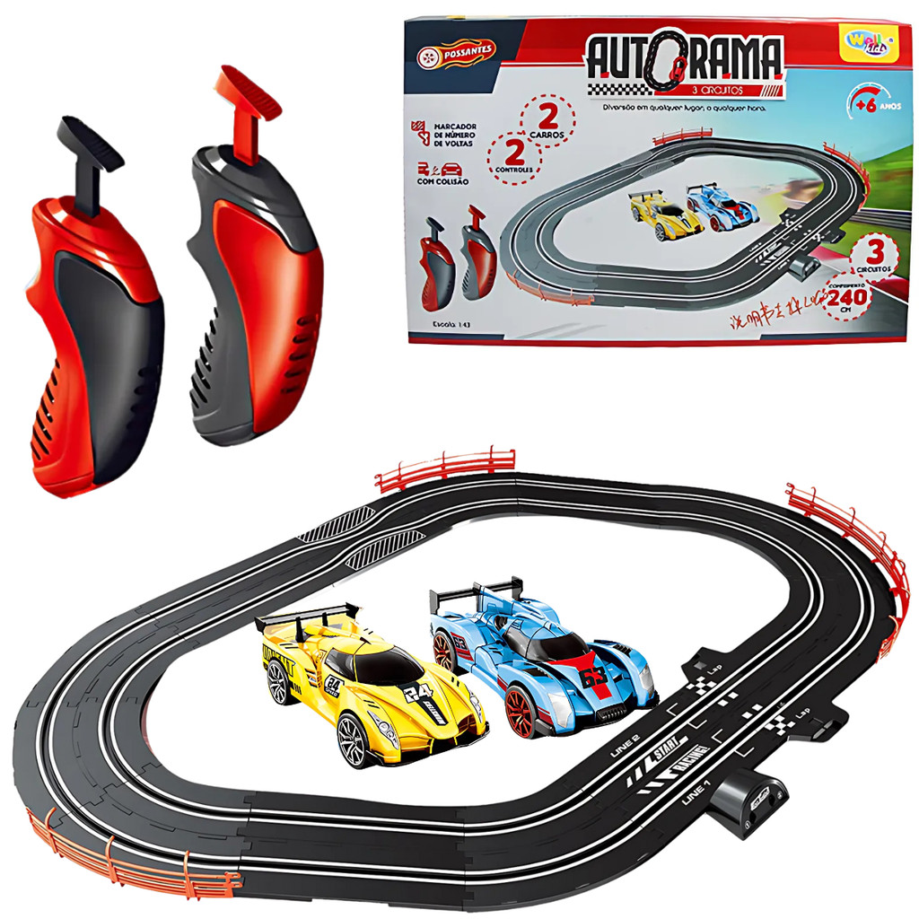 Pista Autorama Elétrica 3 Circuitos Turbo Looping 2 Carros