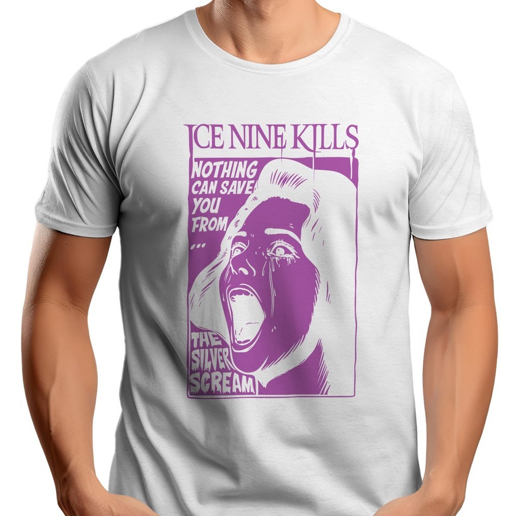 Camiseta Ice Nine Kills Branca e Roxa em Silk 100% Algodão id.639