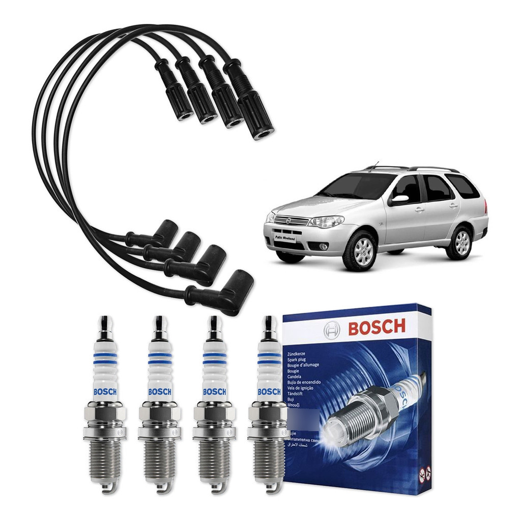 Kit Cabo E Vela de Ignição Original Bosch Fiat Palio Weekend 1.4 MPI 8V Flex 2005 A 2012