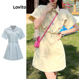 Lovito Casual Vestido Feminino Liso com Bolso LNE29352 (Damasco)