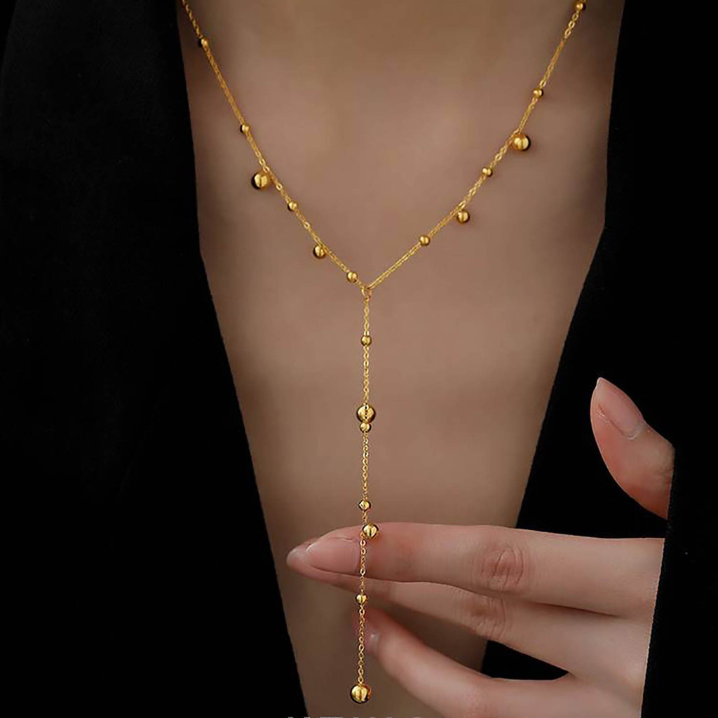 Vnox Silver Bead Chain Colar Longo De Corrente De Contas De Prata Para Mulheres, 18K Gold Elo Aço Inoxidável, Fahion Ins Jewelry · foto 2
