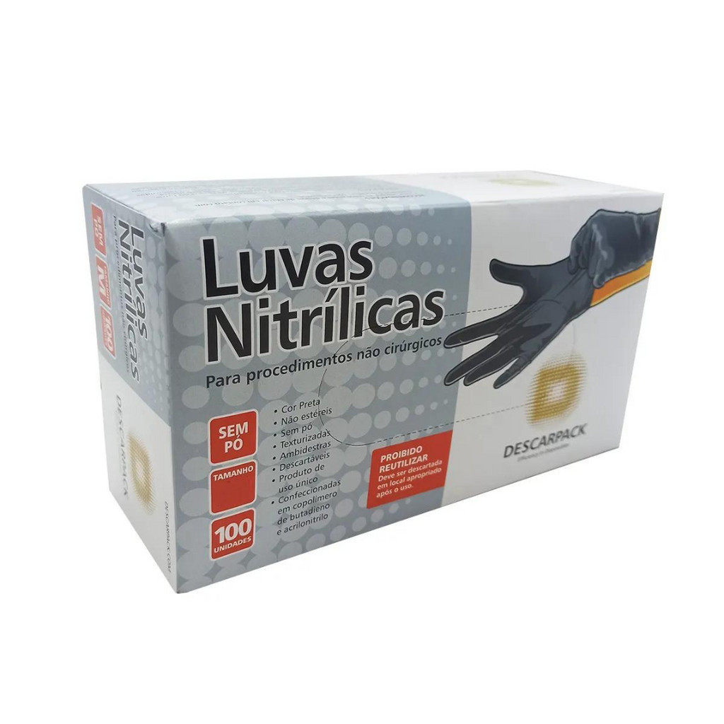 Luva Nitrílica Preta Descarpack Com 100 Uni em Oferta na Shopee
