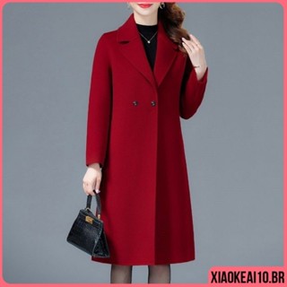 Lapela Termica Sobretudo Elegante De Inverno Moda Luxo Tecido Casaco de lã feminino De Cor Lisa Plus size Novo Longo Para frio