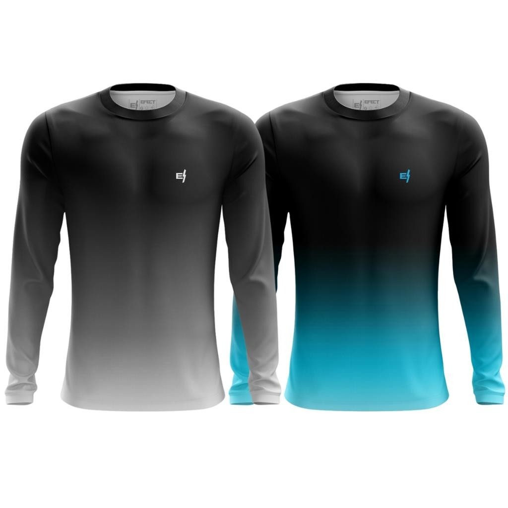 Kit 2 Camisa Masculina Manga Longa Academia Protecao UV Camiseta Bike Fitness Academia Corrida