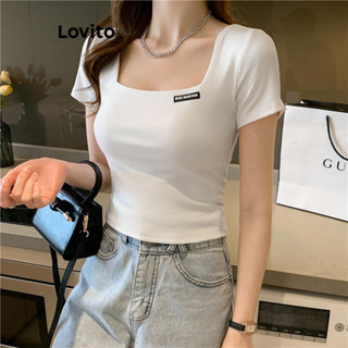 Lovito Camiseta Básica Geométrica Casual Para Mulheres LNE38369 (Branco Preto)
