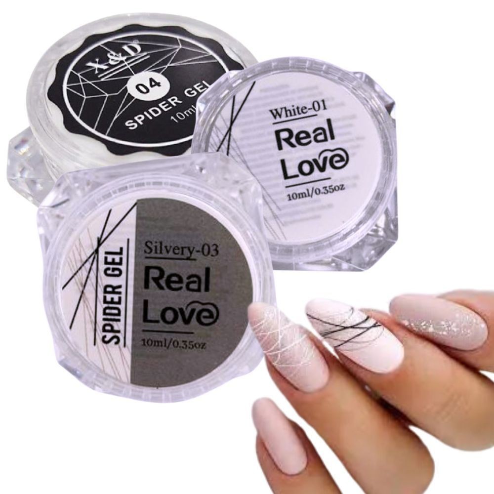 Gel Spider Teia de Aranha 10ml Branco Prata Preto Decoração Unhas de Gel Nail Art Real Love