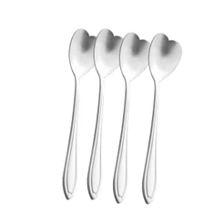 Conjunto 4 Colheres de Chá Coração Heart Wolff Aço Inox Prata 13cm Colher Café Sobremesas Mesa Posta Decoração Presentes