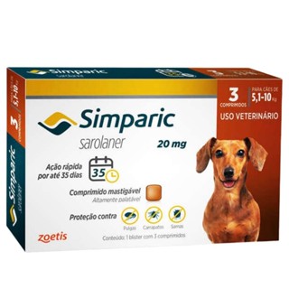 Simparic de 5,1kg a 10kg antipulgas e carrapatos para cachorros com 3 comprimidos 20mg Zoetis em Oferta na Shopee