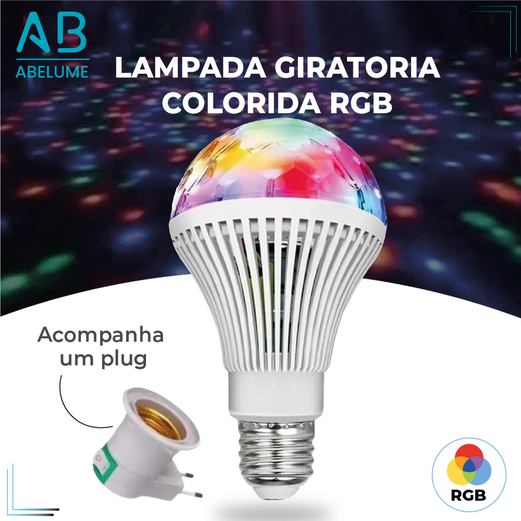 Lâmpada Giratória Colorida Led Bola Maluca Rgb + Adaptador Tomada para Festas Baladas | Novo Modelo em Oferta na Shopee