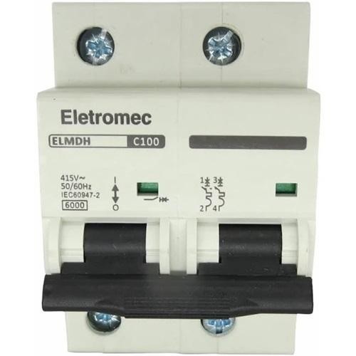 Disjuntor Bipolar 100A Curva C 6Ka 415V Eletromec