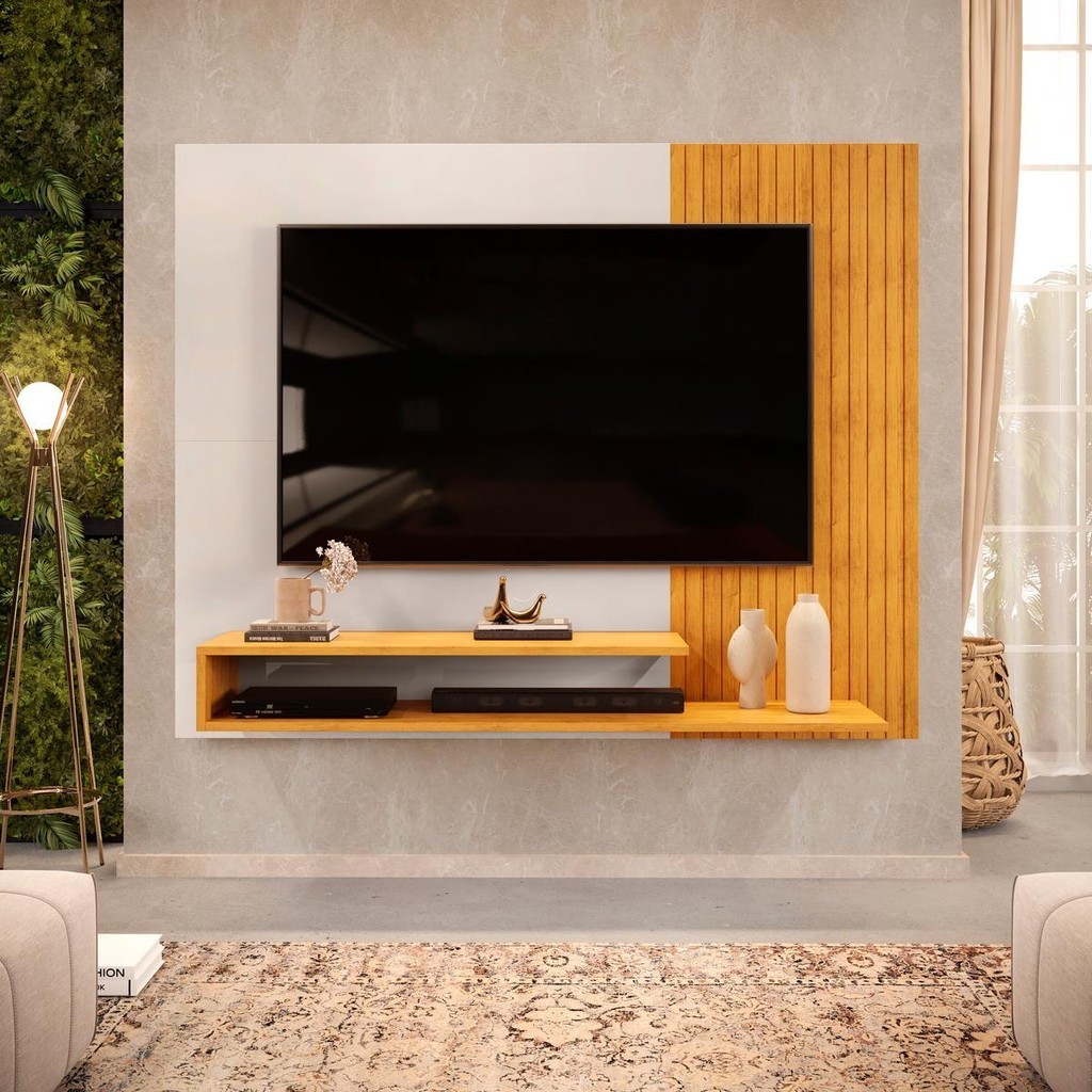 Painel para TV até 50 Polegadas Ripado com Nichos Dj Móveis Nando Cedro Bali em Oferta na Shopee