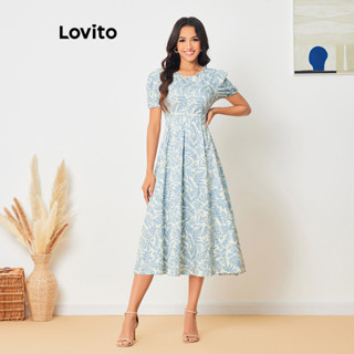 Lovito Vestido Casual Floral Plissado Com Mangas Bufantes Para Mulheres LBL08170