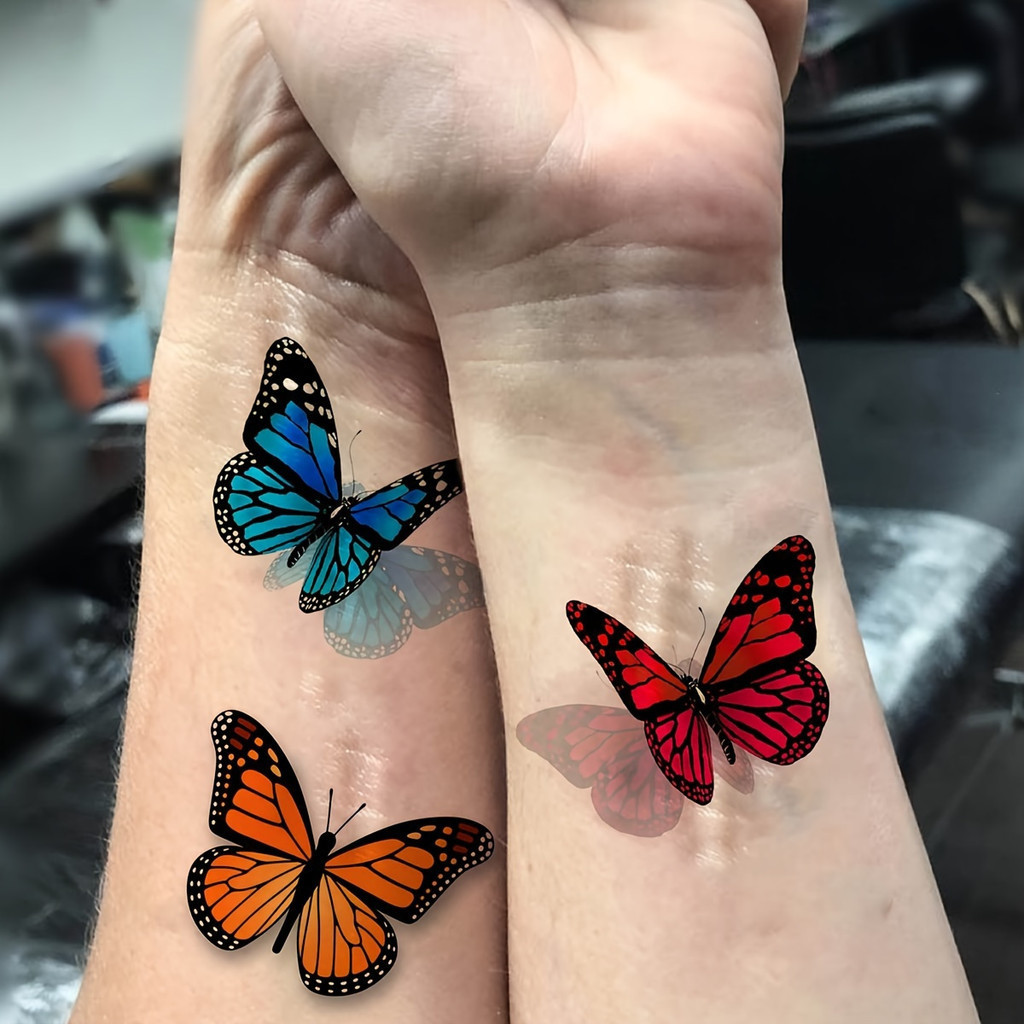 81 Folhas De Tatuagens Temporárias De Borboleta Colorida Adequadas Para Mulheres Aquarela 3D Adesivos De Tatuagem Tempor