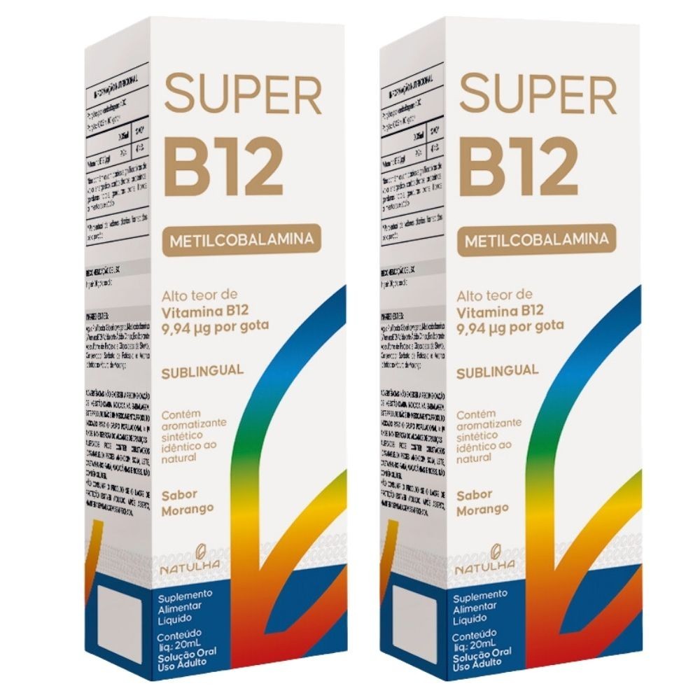 KIT 2X Super Vitamina B12 Metilcobalamina Sublingual 20ml - Natulha Sabor:Morango