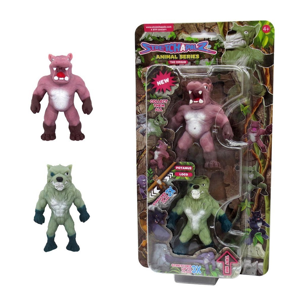 2 Mini Bonecos Elásticos Potamus e Loco - Stretchapalz