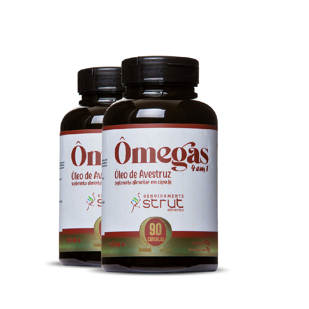 KIT 2X ÓLEO DE AVESTRUZ STRUT 1000MG 90 CAPS – ÔMEGAS 3, 6, 7 & 9 PARA ENERGIA, PELE E SAÚDE!