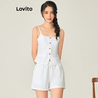 Lovito Casual Conjunto Feminino Liso de Shorts com Botão L71ED116 (Conjunto/Shorts/Colete)