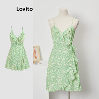 Lovito Boho Vestido com Babado Floral para Mulheres L74ED201