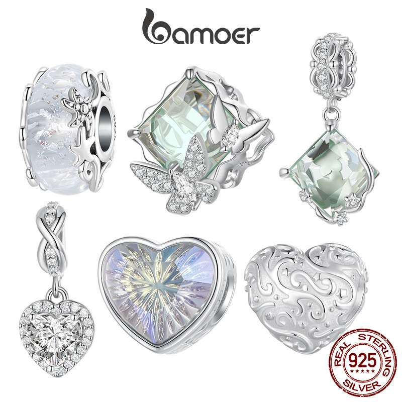 Bamoer 925 Sterling Sliver Charm Green Series Butterfly Heart Pendant Acessórios Para Pulseiras Meninas em Oferta na Shopee