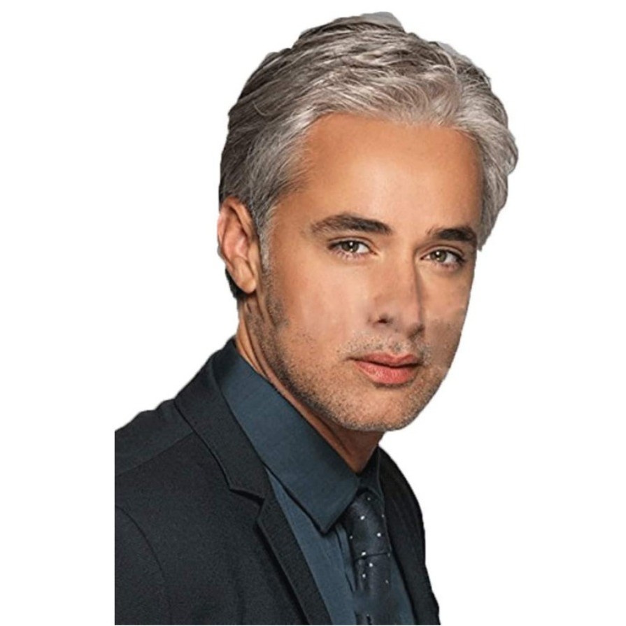 Cabeleira Masculina , Peruca De Meia-Idade E De Idosos Silver Gray Short Straight Hair Wig