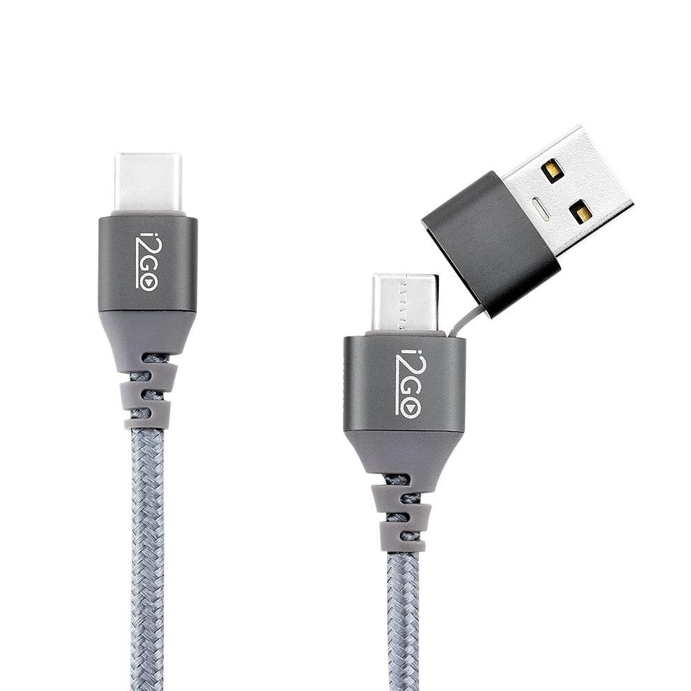 Cabo USB-C + USB-C Adaptador USB-A i2GO 2m 3a Chumbo