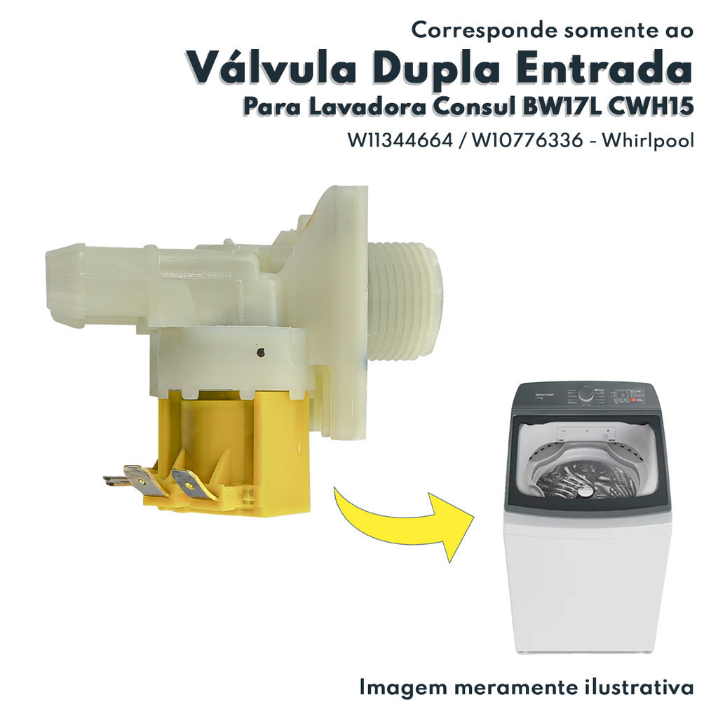 Válvula Dupla Entrada de Água 127V Para Lavadora Consul Original BW17L CWH15 CWH14 Whirlpool W11344664 W11521413 W10776336
